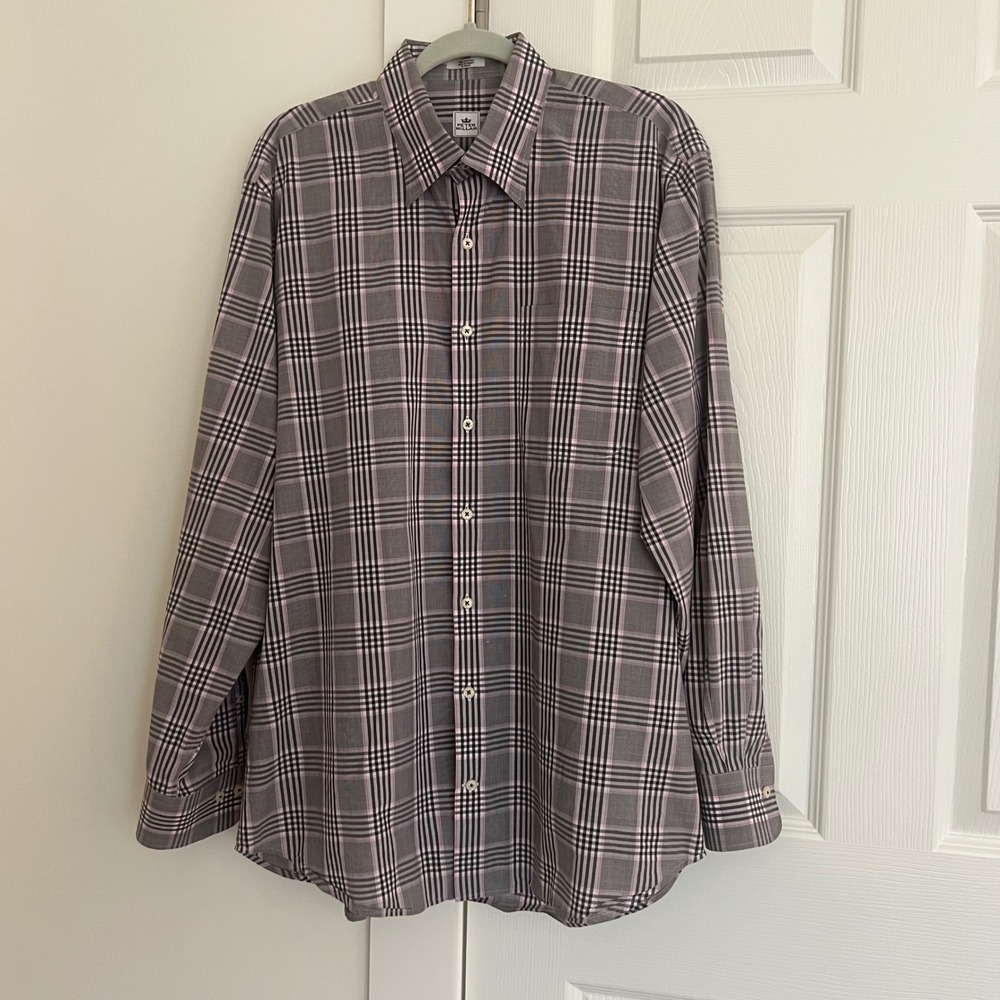 Peter Millar Mens Large Brown Pink‎ Plaid Long Sleeve Button Down Cotton Shirt